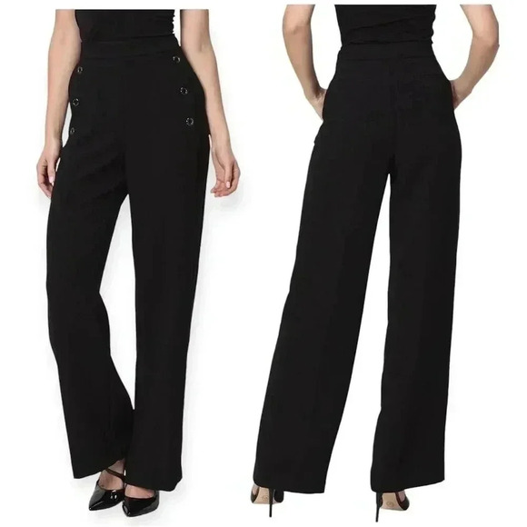 DKNY Women's High Waist Black Button-Detail Dress Pants Small sz 2 - Picture 3 of 8